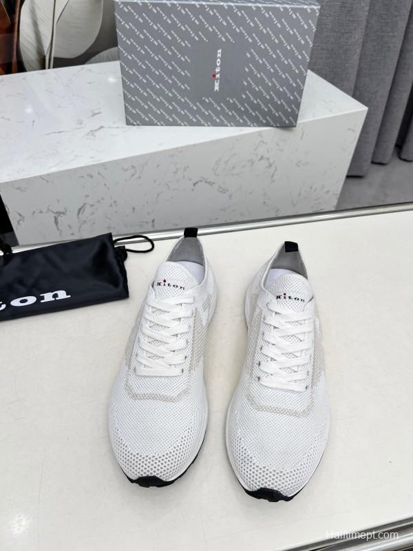 2025 Men Kiton White Beige Knit Sneakers Original MD Rubber Sole AS00320