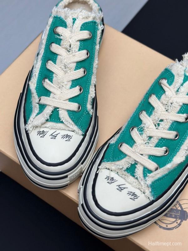 2025 Unisex XVESSEL Green White Canvas Plimsolls Vulcanized AS00240