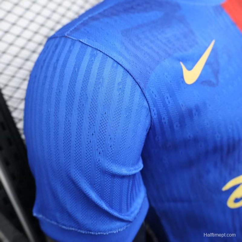 Player Version 25/26 Barcelona Travis Scott Blue with Red Half Split Jersey
