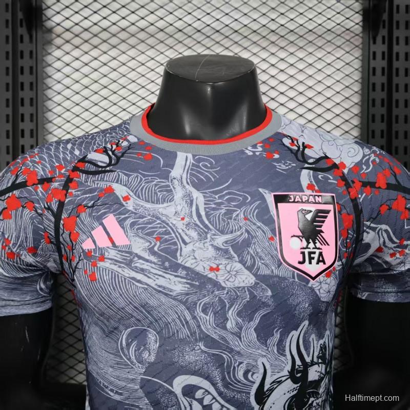Player Version 2025 Japan Gray with Traditional Dragon and Cherry Blossom Pattern Jersey