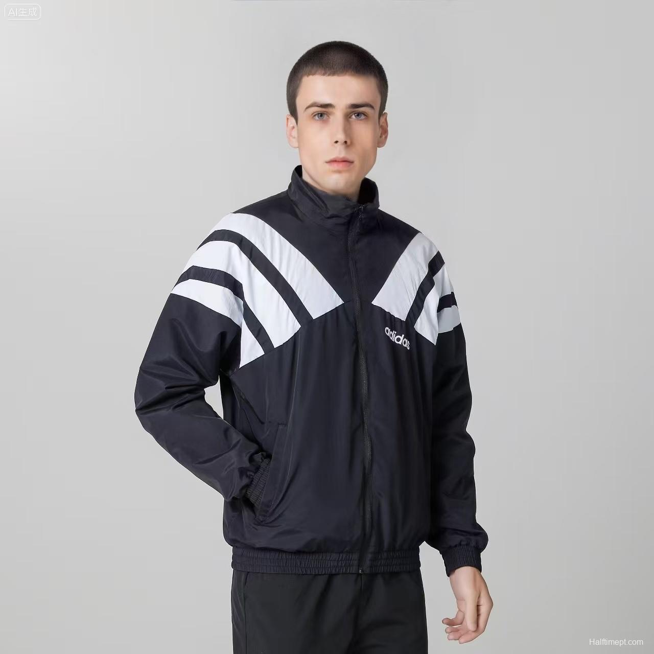 2025 Adidas Green/White/Black Full Zipper Windbreaker