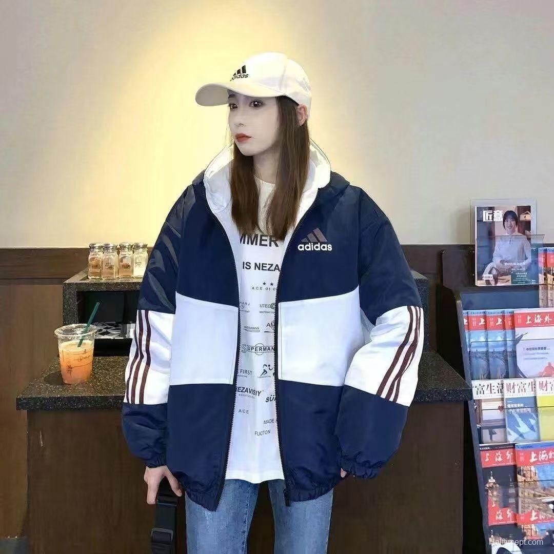 2025 Adidas White/Black/Wine Full Zipper Hoodie Windbreaker