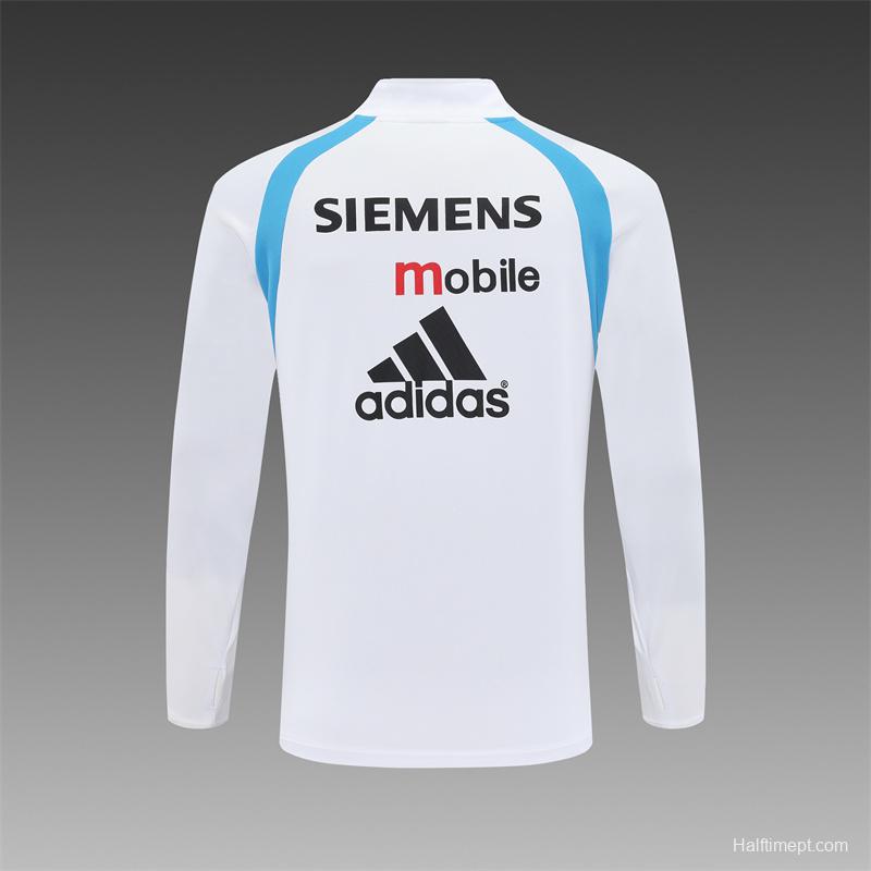 Retro 03/04 Real Madrid White Half Zipper Jacket+Long Pants