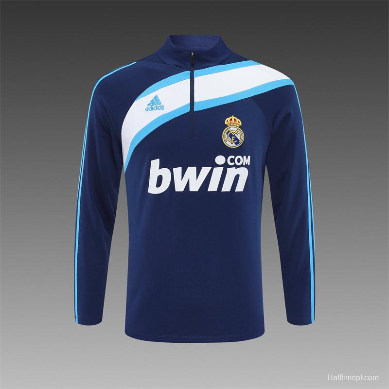 Retro 09/10 Real Madrid Royal Blue Half Zipper Jacket+Long Pants
