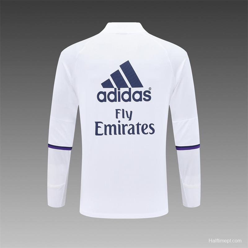 Retro 16/17 Real Madrid White Half Zipper Jacket+Long Pants