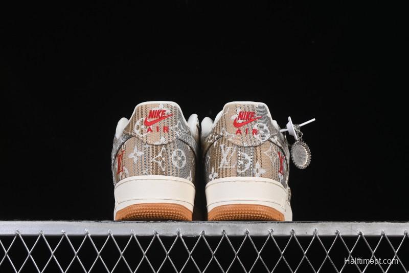 Nike Air Force 1 '07 Low LV Collaboration Grey Brown Floral Canvas Casual Sneakers - DF0188-076