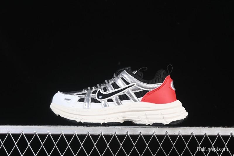 Nike P-6000 Retro Casual Sports Kids Shoes - Silver Red Black Swoosh