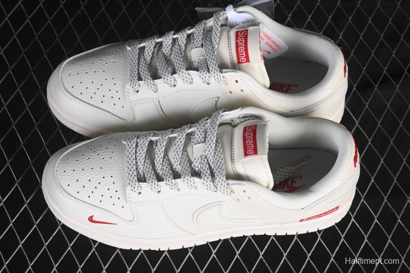 Nike SB Dunk Low Supreme Collaboration Off-White Red Swoosh Low-Top Casual Skate Shoes - CS1688-109