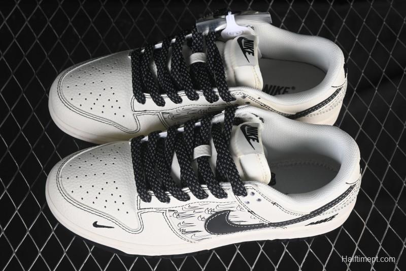 Nike SB Dunk Low Collaboration Beige Black Multi-Swoosh Custom Low-Top Casual Skate Shoes - HH7518-094