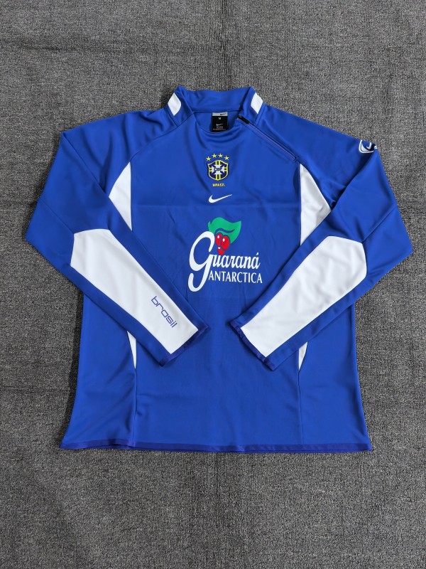 2002 Brazil Color Blue Half Zipper Jacket+Long Pants