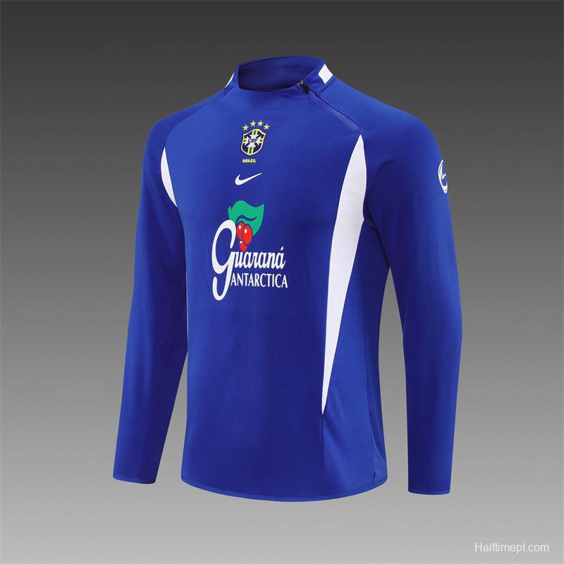 2002 Brazil Color Blue Half Zipper Jacket+Long Pants