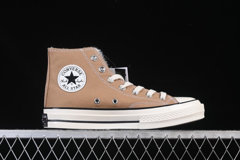 Converse 1970s Hi-Top Casual Canvas Sneakers with Fleece Lining in Khaki - 168504C