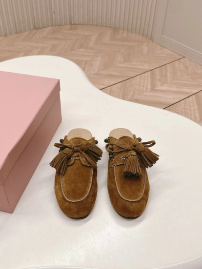 Miu Miu Fall Winter 2025 Tassel Loafer Mule with Beaded Accents - LY00320