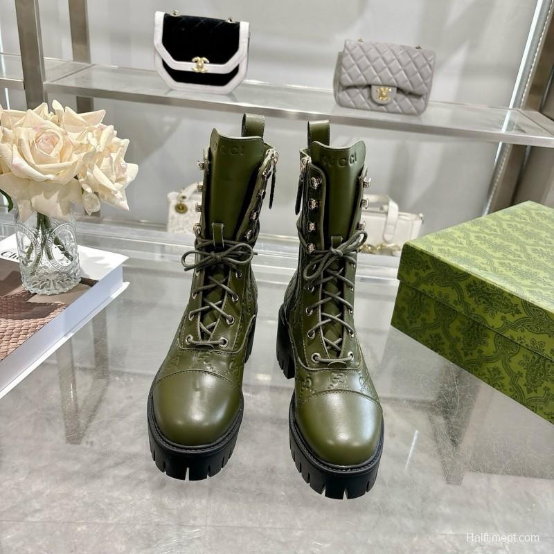 Gucci GG Lace-Up Ankle Boots in Calfskin - LY00380