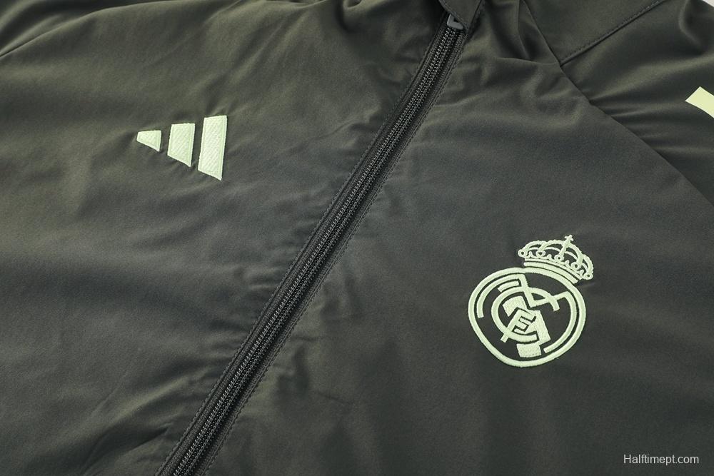 25/26 Real Madrid Dark Green Half Zipper Jacket+Long Pants S-3XL