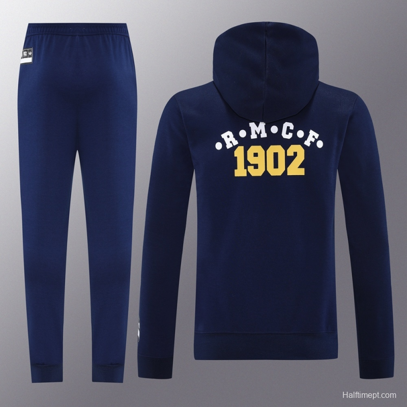 25/26 Real Madrid Royal Blue Half Zipper Jacket+Long Pants S-2XL