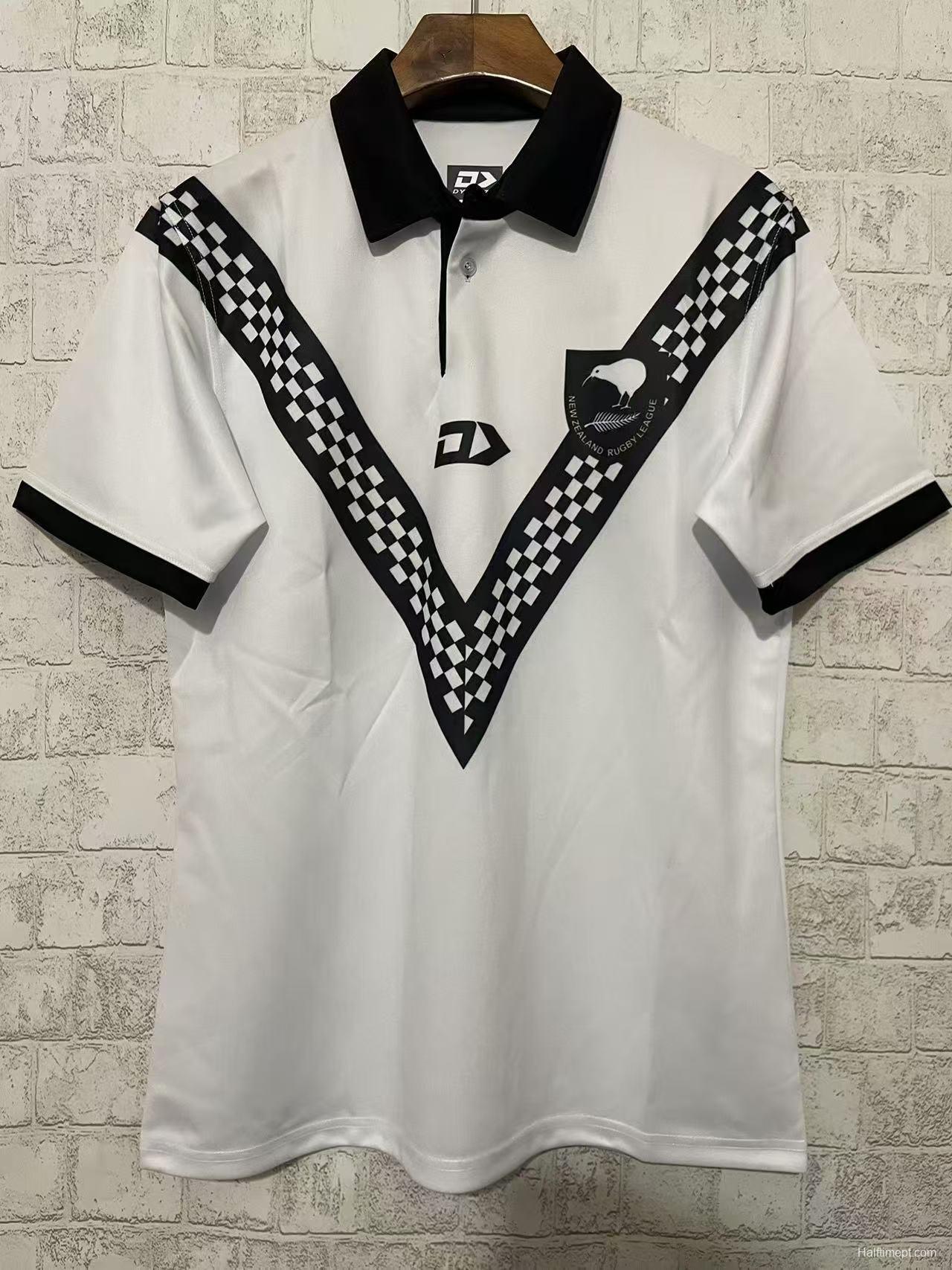 2024 New Zealand Kiwis White with Black Checkerboard V Pattern Jersey