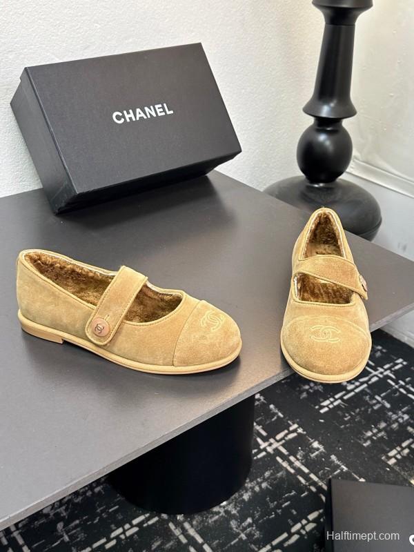 Chanel 2025 SS New French Style Mary Jane Flat Shoes with Fur - KFY00300