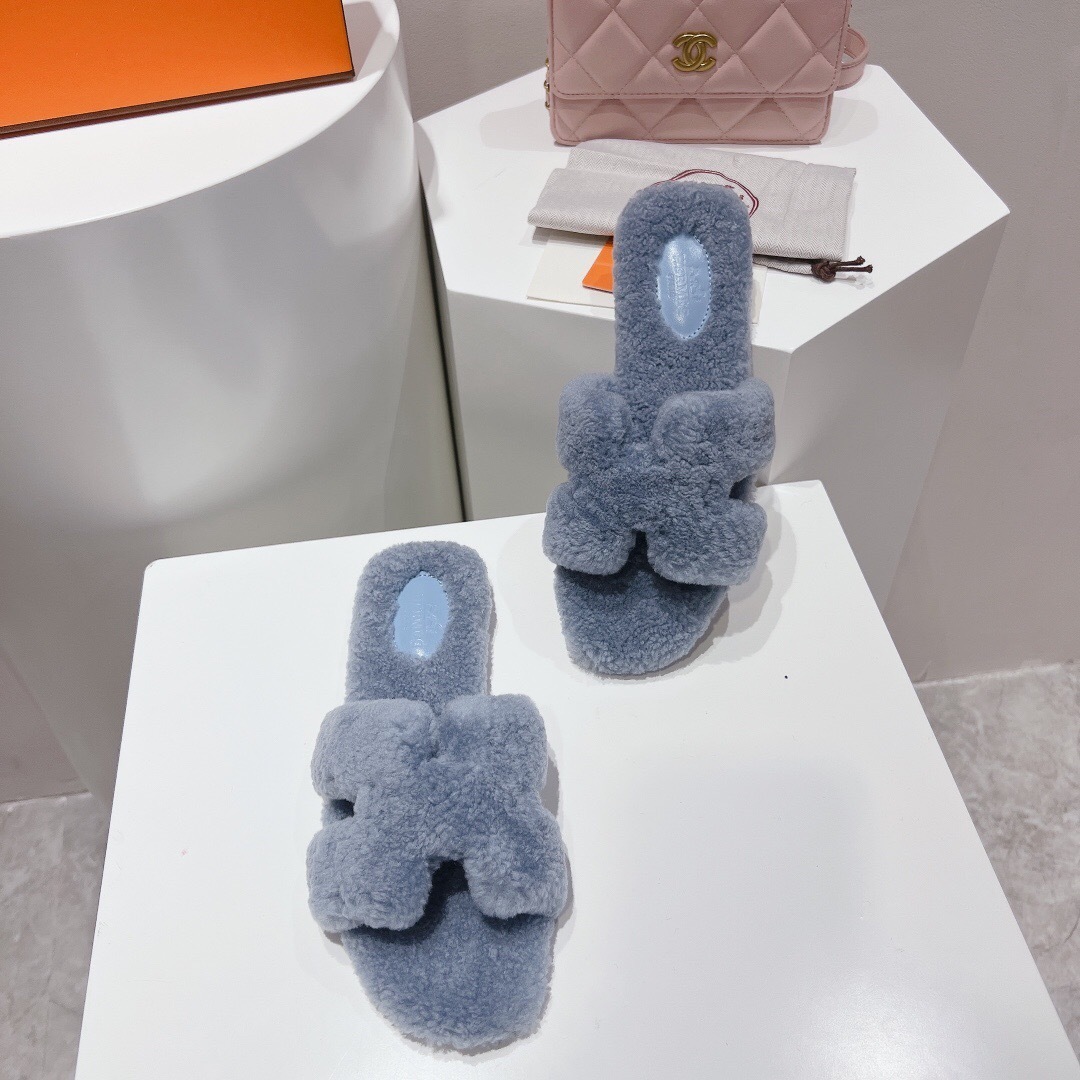 H Teddy Wool H Slippers Flat Sole Winter Edition - LY00240