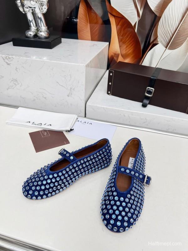 Alaia 2025/SS Crystal-Studded Ballet Dance Shoes with 0.8CM Inner Height - LY00340