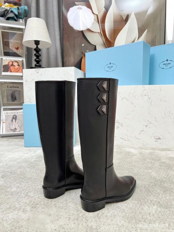 Prada Classic Triangle Logo Pointed Toe Boots - LY00350