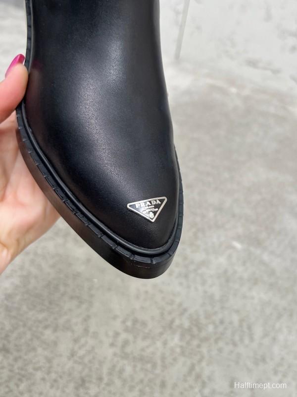 Prada Classic Triangle Logo Pointed Toe Boots - LY00400