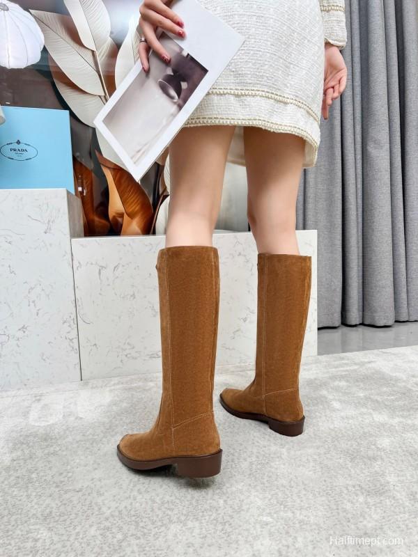 Prada Classic Triangle Logo Pointed Toe Boots - LY00400