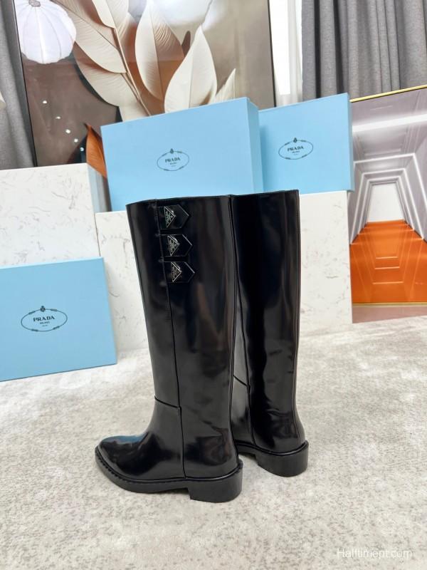 Prada Classic Triangle Logo Pointed Toe Boots - LY00350