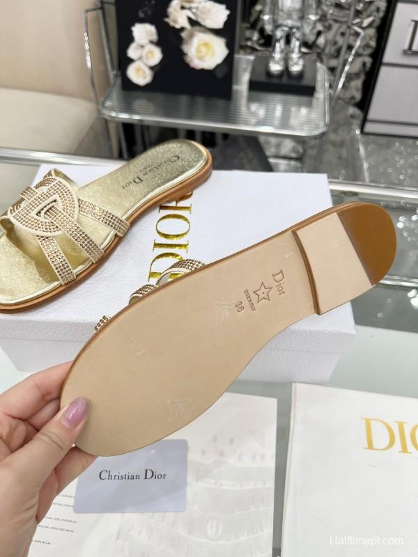 Dior D-Lane Sandals Hollow-out Monogram Flat Slides - LY00220/LY00260