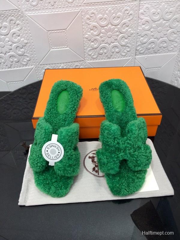 H Teddie Wool H Slippers Flat Sole Winter Home Shoes - LY00240