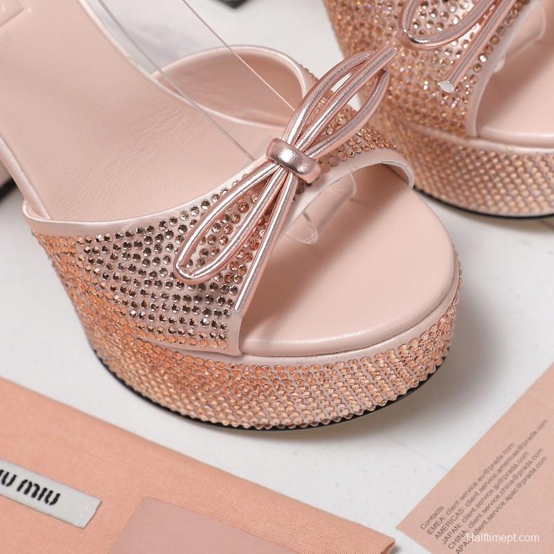 MIUMIU Bling Swarovski Crystal Sandals with 11.5cm Heel - KFY00340