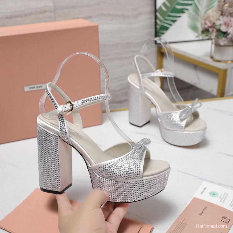 MIUMIU Bling Bling Swarovski Crystal Sandals with 11.5cm Heel - KFY00340