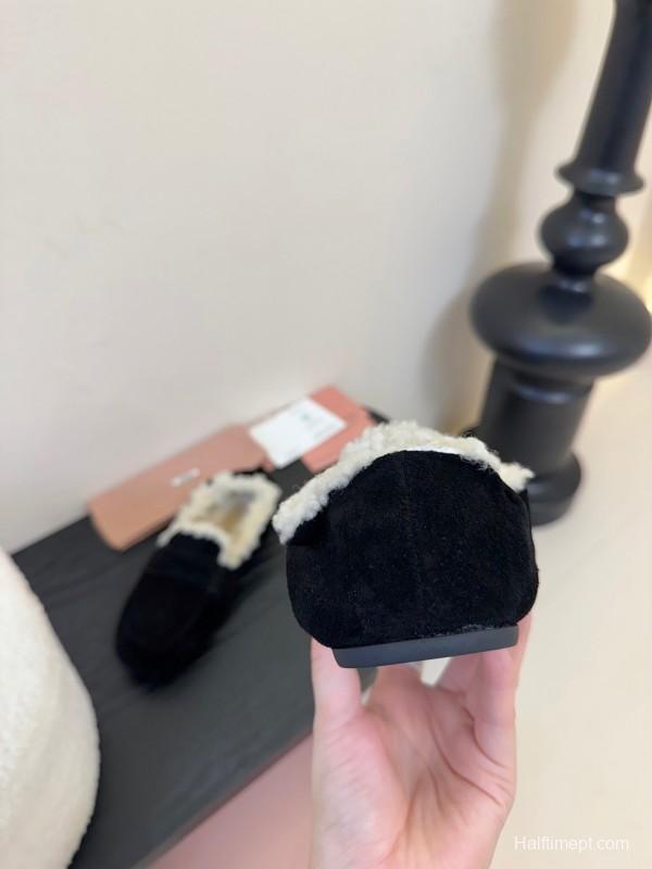 MIUMIU Thick Sole New British Style Wool Loafer Cotton Shoes - KFY00320