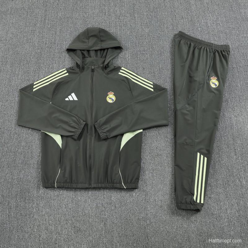 25/26 Real Madrid Dark Grey Green Full zipper Jacket Tracksuit+ long pants