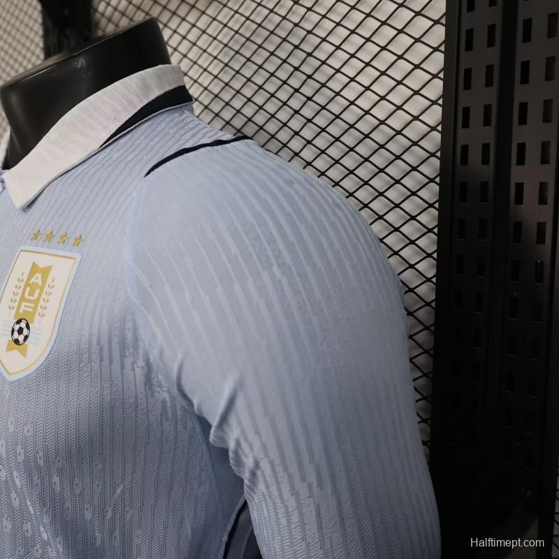 2026 Player Version Uruguay Light Blue with White Collar Long Sleeve Jersey