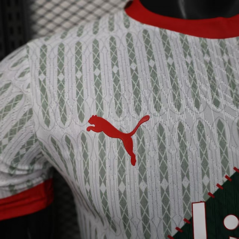 25/26 Player Version Marseille White and Green with Vertical Stripe and Dot Pattern Jersey