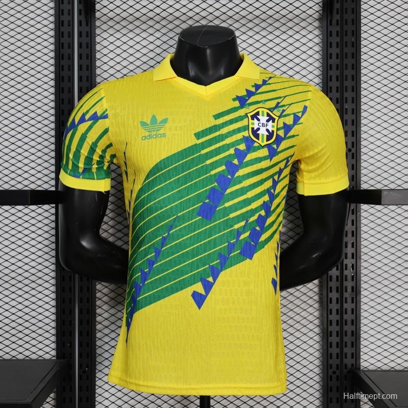 2026 Player Version Brazil Yellow with Green and Blue Geometric Patterns Jersey