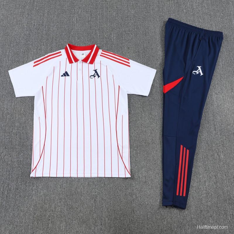 26/27 Arsenal  White&Red Stripes  Polo Training Shirt + Long Pants Tracksuit