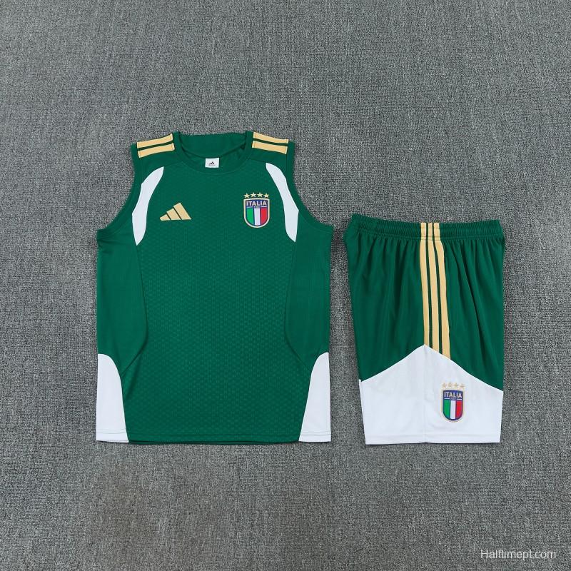 26/27 Italy Green Sleeveless Training Vest +Soccer Shorts