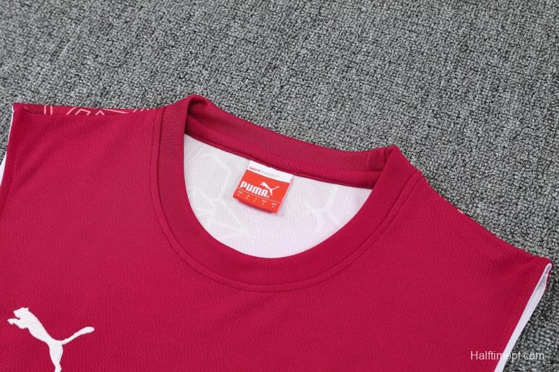 26/27 Morocco Red Sleeveless Training Vest +Green Shorts Set