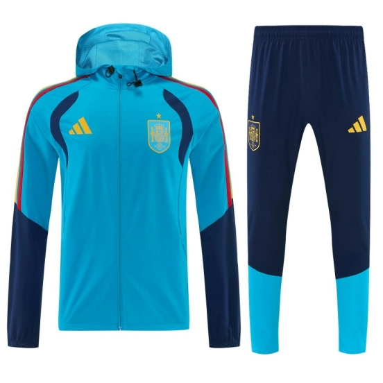 26/27  Spain Light Blue & Navy Blue Full Zipper Hooded Jacket Tracksuit + Long Pants