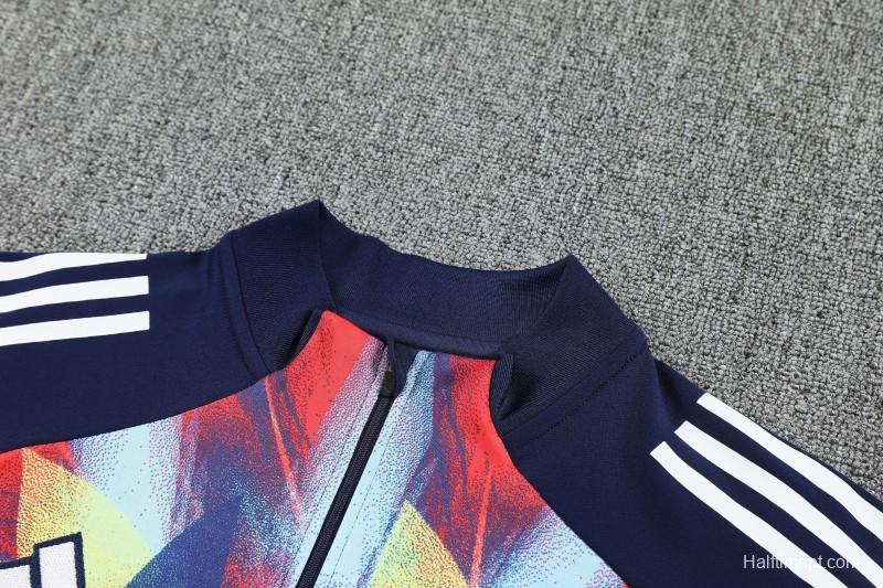 26/27 Arsenal Navy Blue Flame Print Half Zipper Jacket Tracksuit + Long Pants