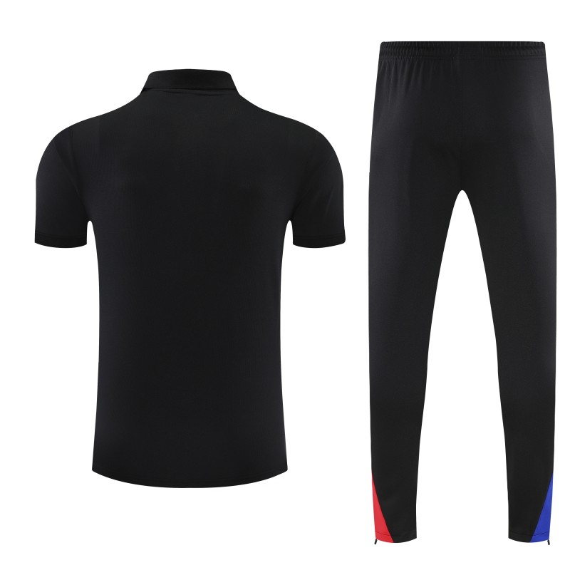 26/27  Paris Black Polo Training Shirt + Long Pants Tracksuit