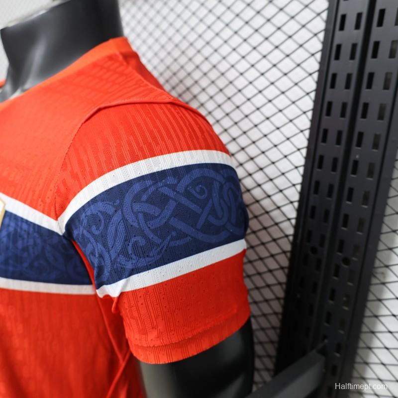 Player Version 2026 Norway Red & Blue with Flag Cross Pattern Home Jersey