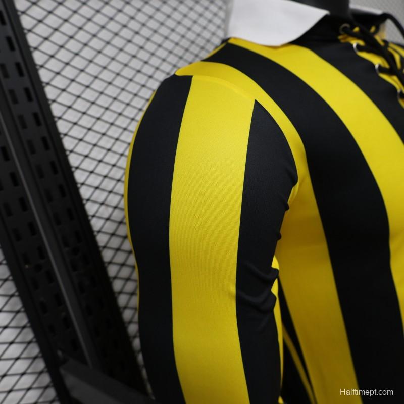 Player Version 2026 Peñarol Yellow & Black Vertical Stripes Long Sleeve Retro Heritage Jersey