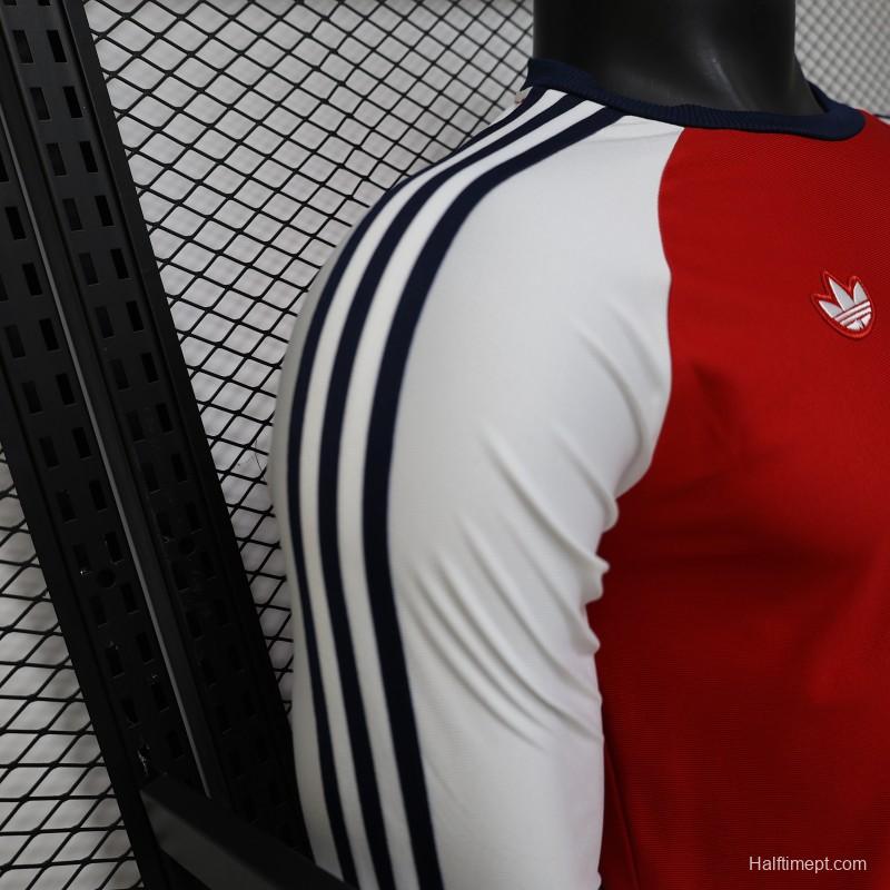 Player Version 2026  Arsenal x Adidas Originals Retro Red with White Long Sleeve Raglan Home Jersey
