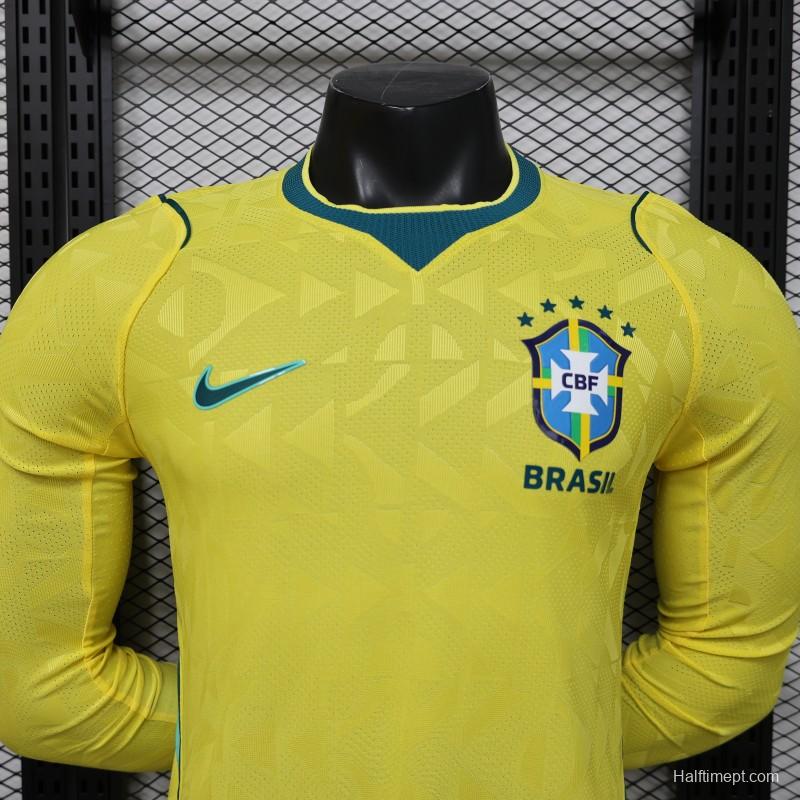 Player Version 2026 Brazil  Yellow with Geometric Pattern Home Long Sleeve Jersey