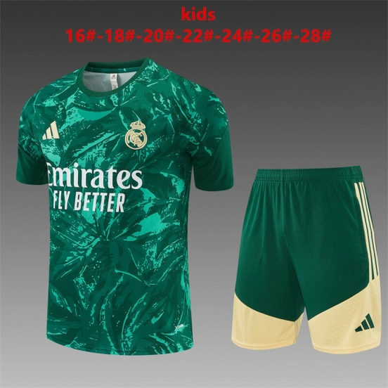 2026 Kids Real Madrid Green Camouflage  Short Sleeve+Soccer Shorts