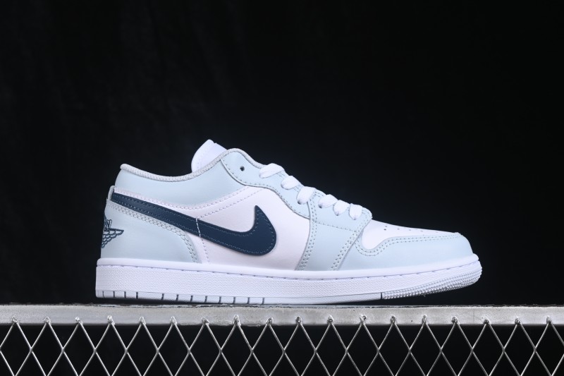 Nike Air Jordan 1 Low Retro Basketball Shoes with White Grey Blue Accents - 553558-400