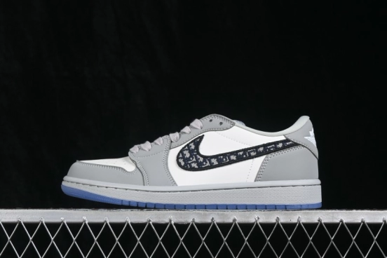 Dior x Air Jordan 1 Low AJ1 Collaboration Casual Basketball Shoes in White and Grey - CN8608-002